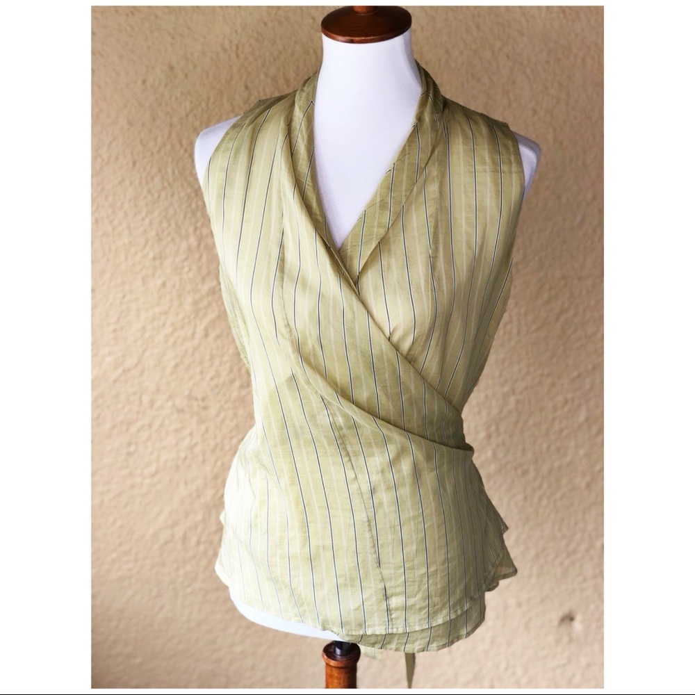 Etro Yellow Silk Wrap Sleeveless Blouse 40 Small